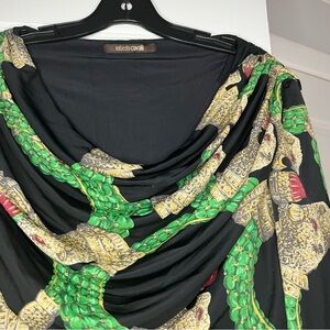 💚 Roberto Cavalli Black and Green Patterned Blouse Quiet Luxury